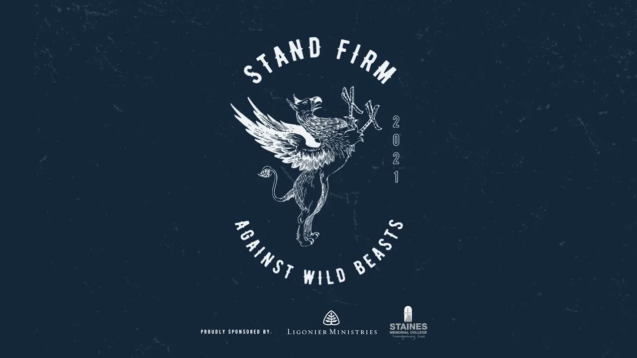 Stand Firm 2021 Against Wild Beasts apologetics conference badge artwork